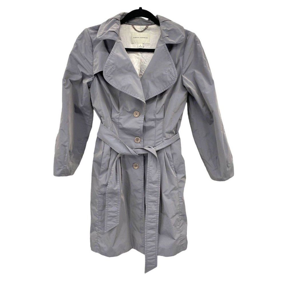 Banana Republic Womens Trench Rain‎ Coat Belted Adjustable Tie Size Small Gray